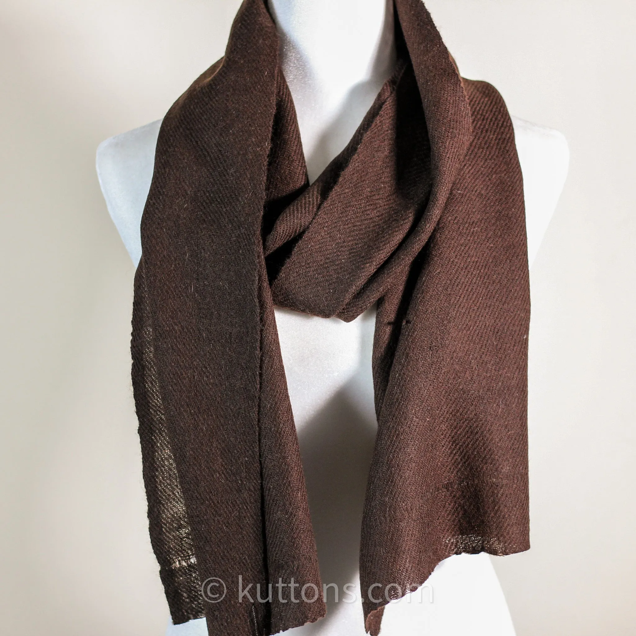 100% Pure Ladakh Yak Wool Scarf - Handspun, Handwoven Soft & Light Stole by Women Weavers in the Himalayas | Dark Brown, 13x76"