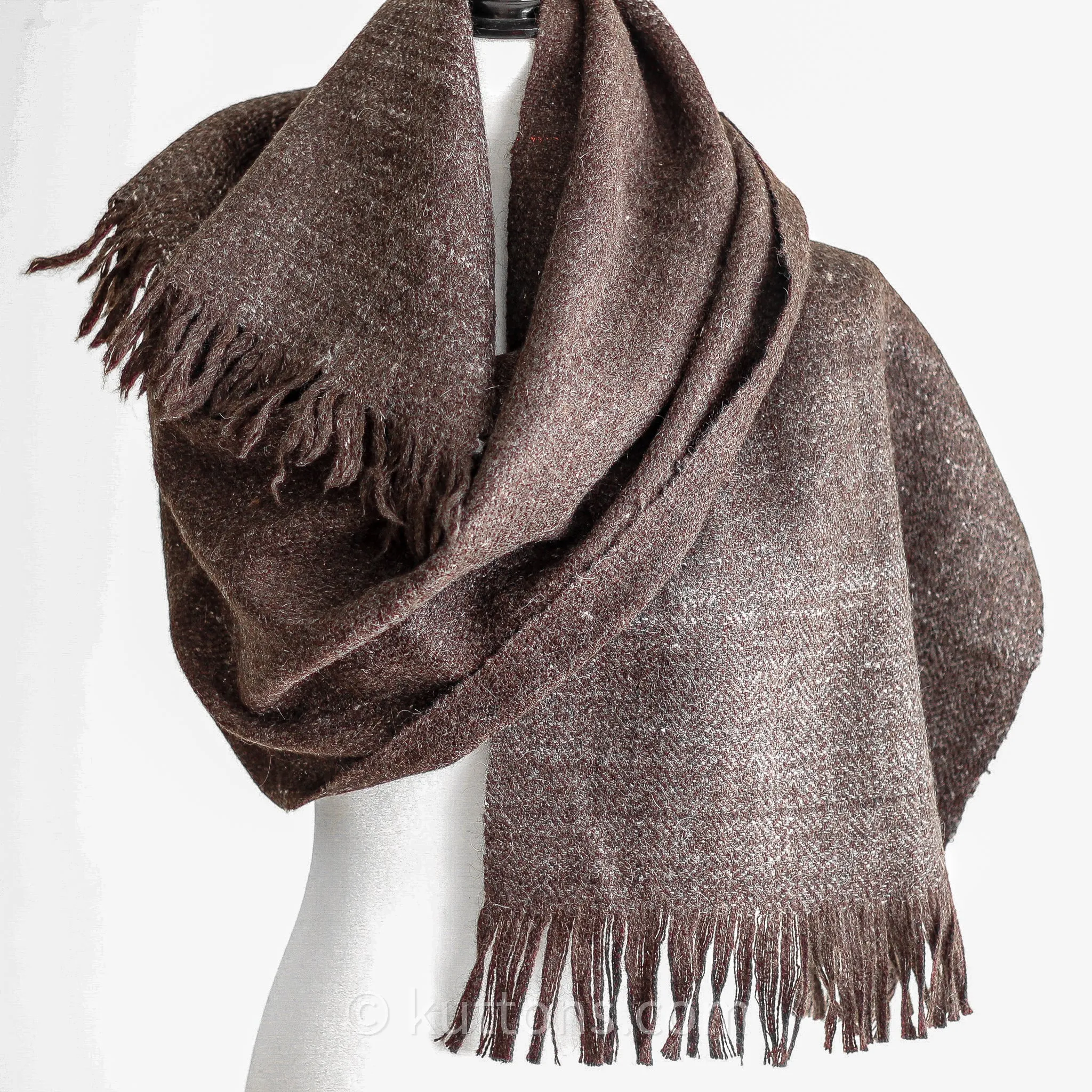 100% Pure Ladakh Yak Wool Scarf - Handspun, Handwoven Soft & Light Stole by Women Weavers in the Himalayas | Dark Brown, 13x76"
