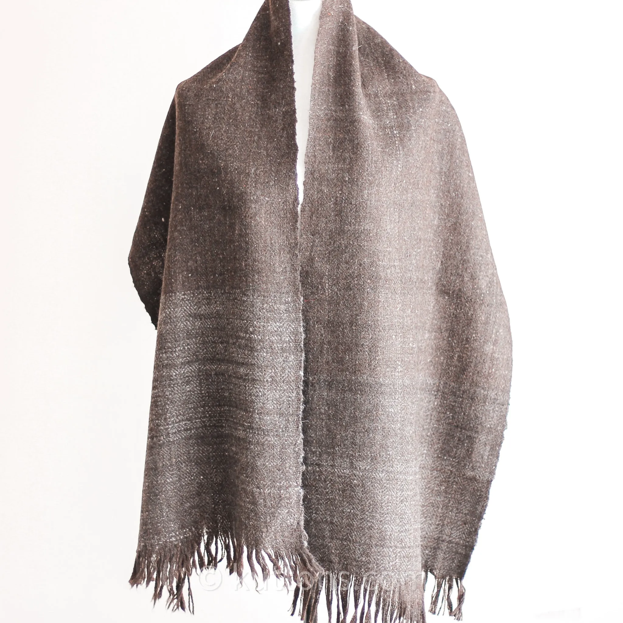 100% Pure Ladakh Yak Wool Scarf - Handspun, Handwoven Soft & Light Stole by Women Weavers in the Himalayas | Dark Brown, 13x76"