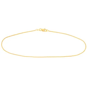 14K Yellow Gold and White Gold 1.05mm Diamond Cut Wheat Chain Anklet with Lobster Lock, 10"