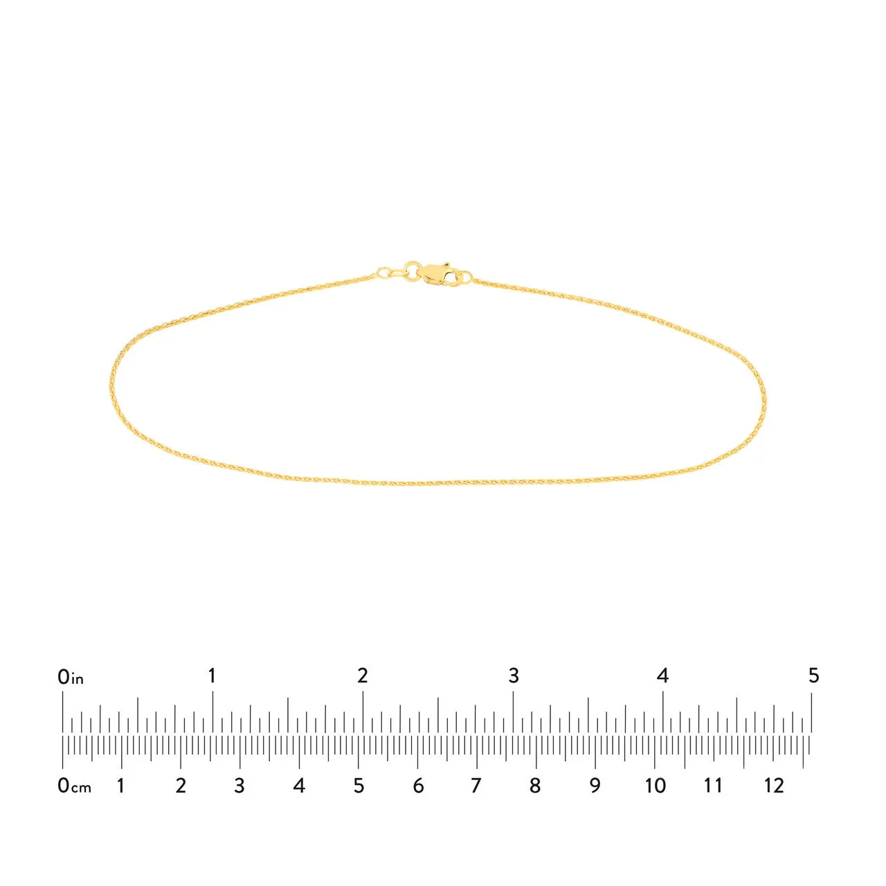 14K Yellow Gold and White Gold 1.05mm Diamond Cut Wheat Chain Anklet with Lobster Lock, 10"