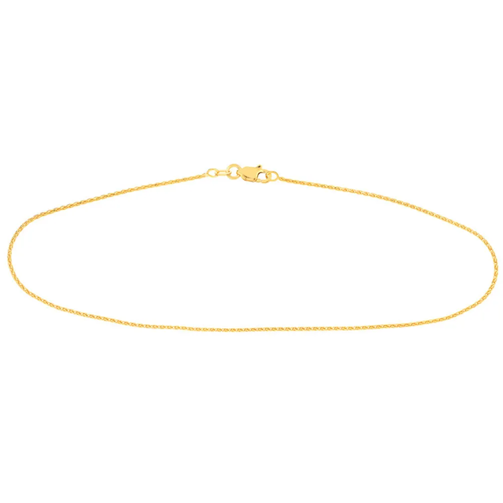 14K Yellow Gold and White Gold 1.05mm Diamond Cut Wheat Chain Anklet with Lobster Lock, 10"