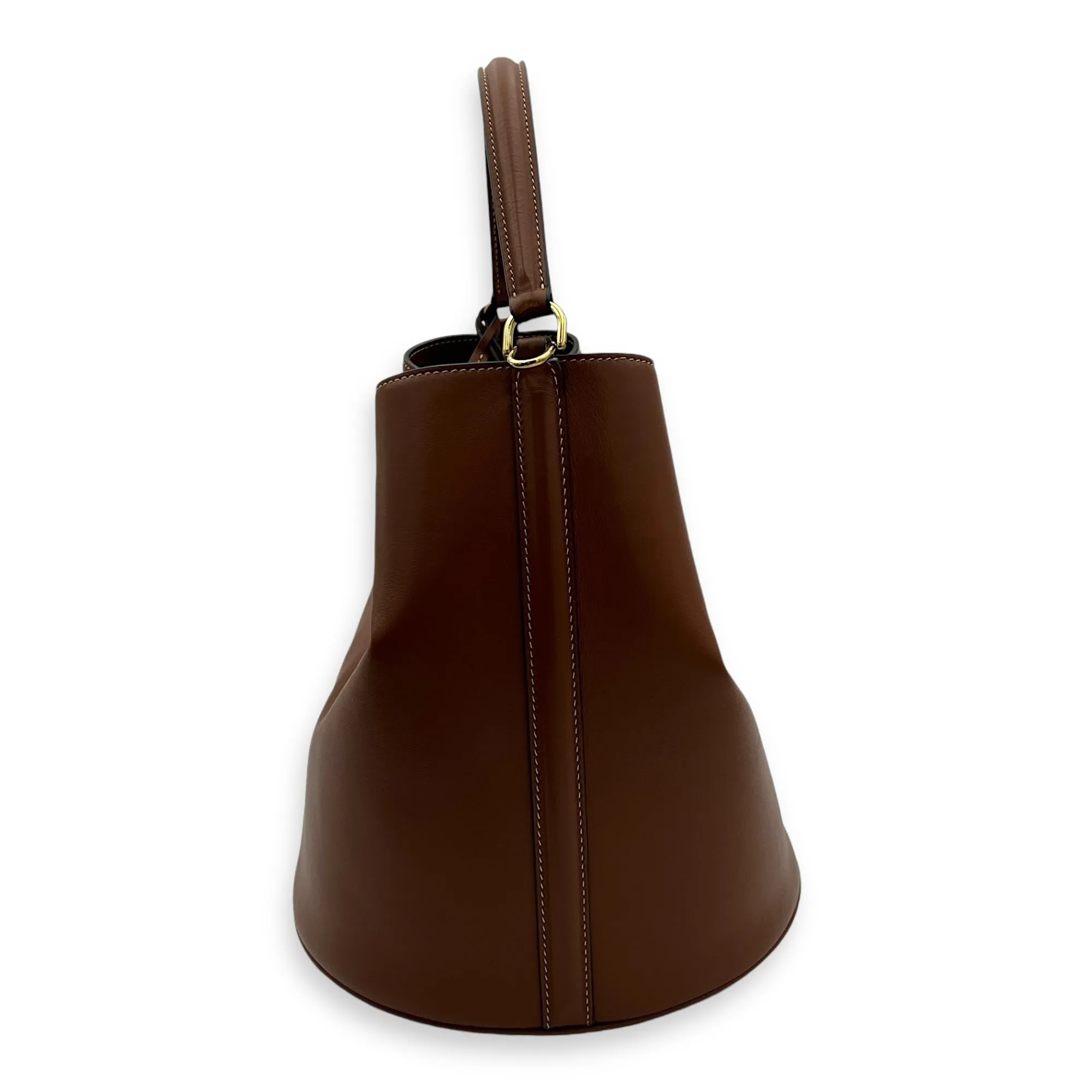 16 Tan Bucket Bag in Calfskin, Gold hardware