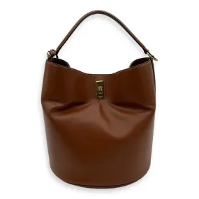 16 Tan Bucket Bag in Calfskin, Gold hardware