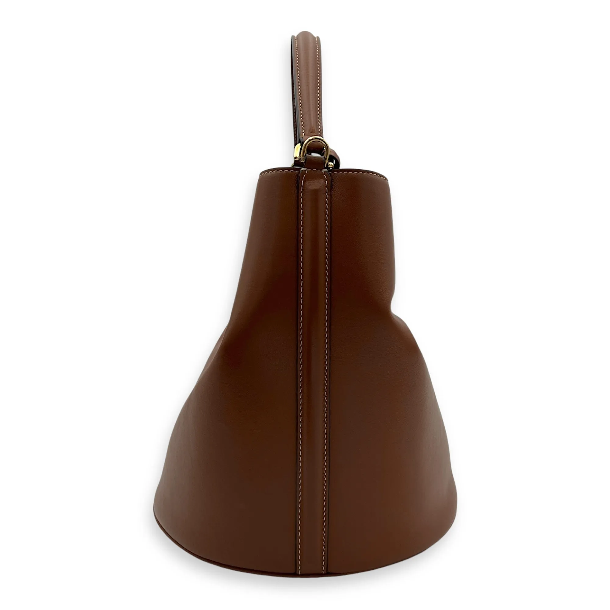 16 Tan Bucket Bag in Calfskin, Gold hardware