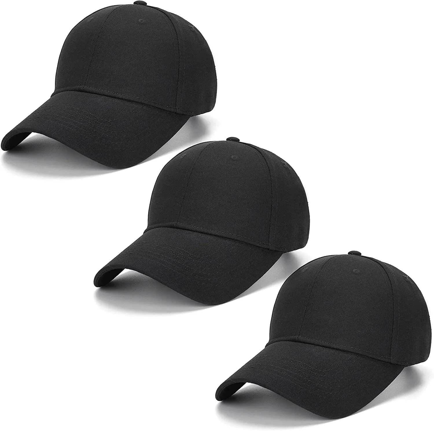 3 Pack Plain Cotton Strap-back Baseball Hat Adjustable - One Size Fits Most