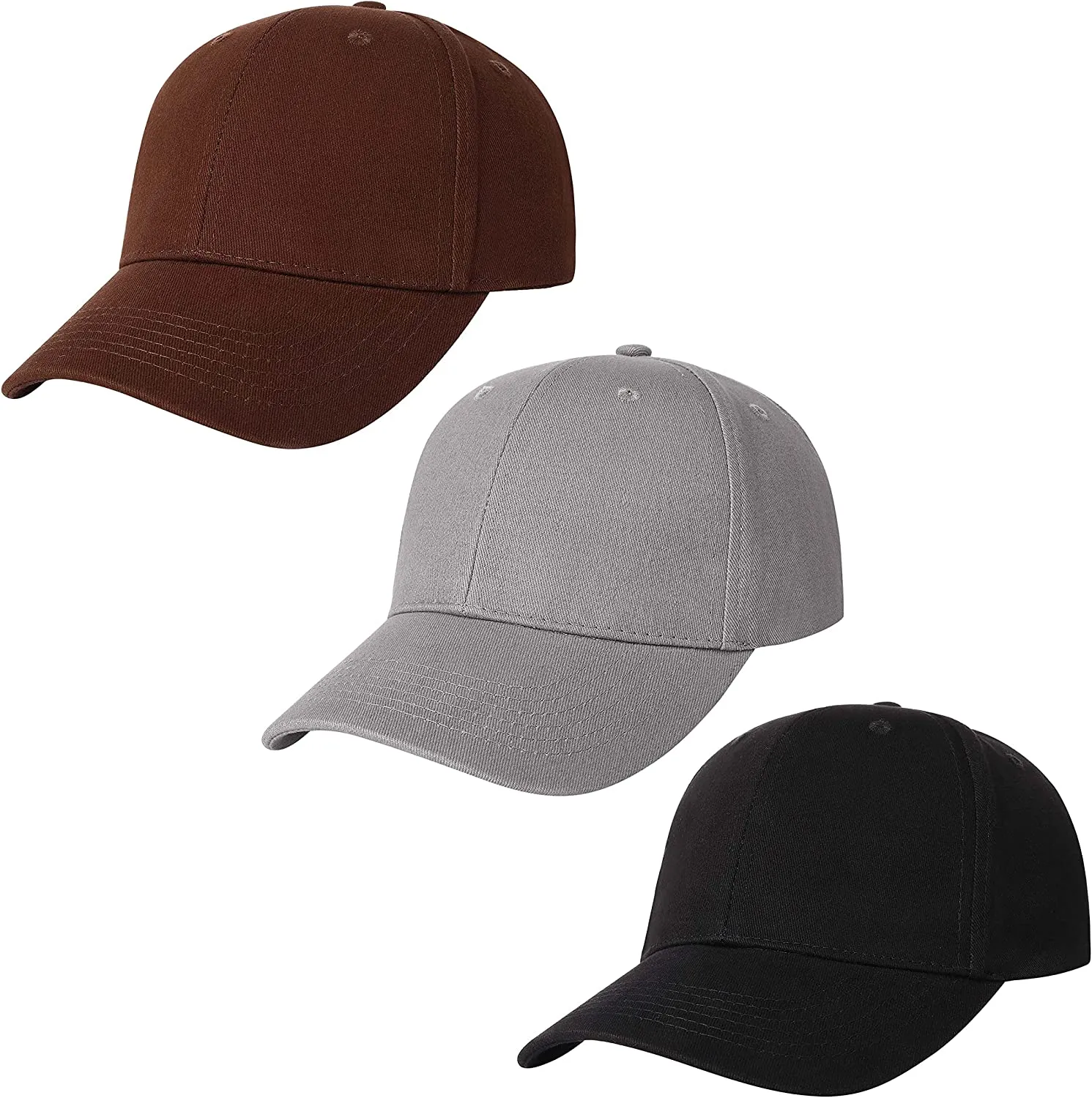 3 Pack Plain Cotton Strap-back Baseball Hat Adjustable - One Size Fits Most