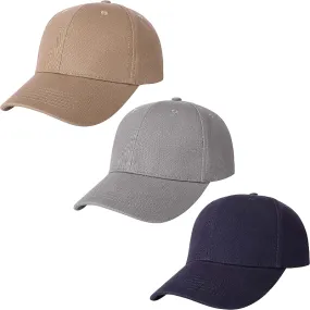 3 Pack Plain Cotton Strap-back Baseball Hat Adjustable - One Size Fits Most