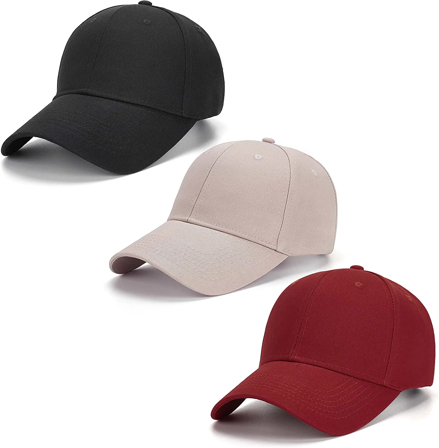 3 Pack Plain Cotton Strap-back Baseball Hat Adjustable - One Size Fits Most
