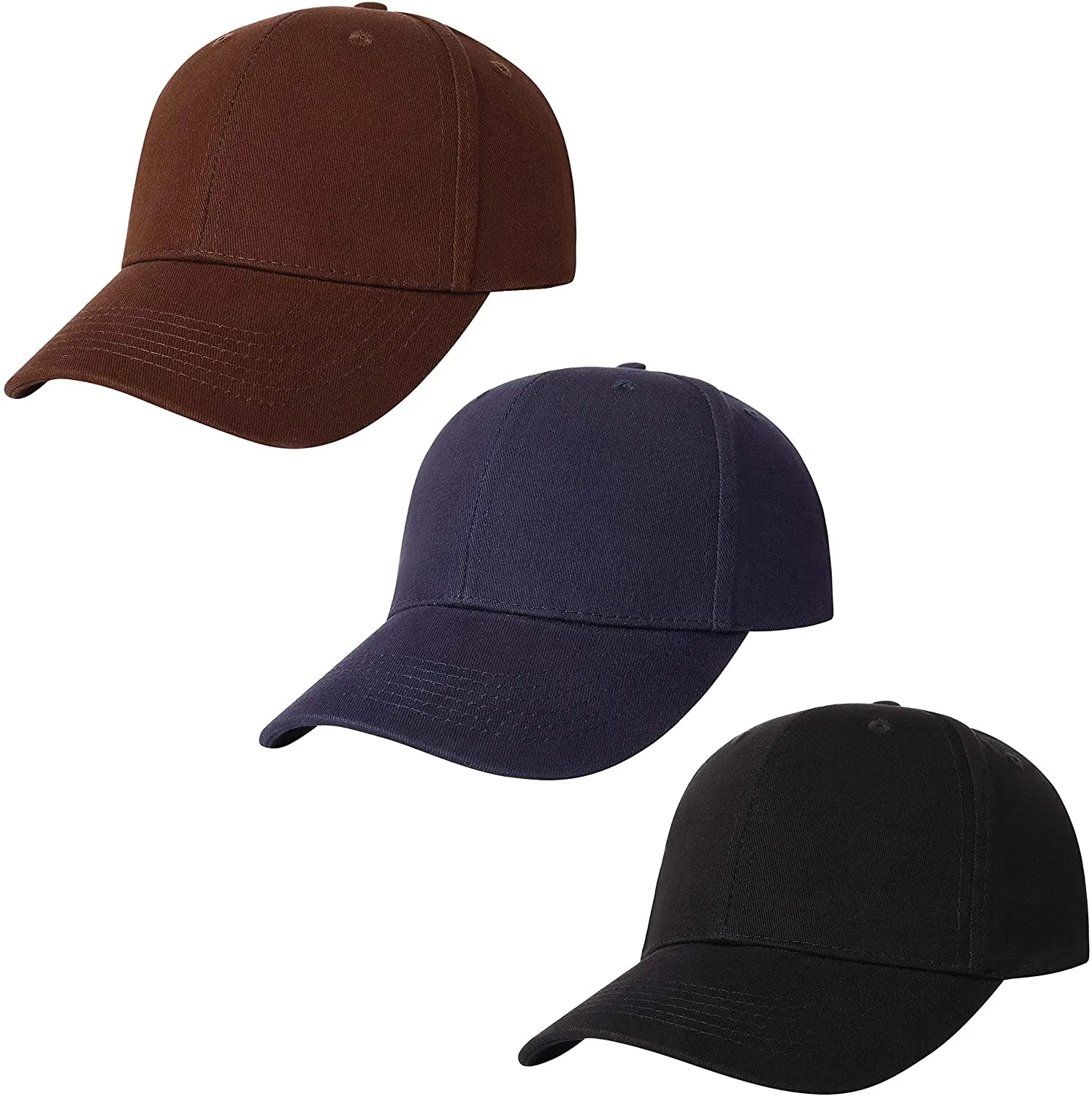 3 Pack Plain Cotton Strap-back Baseball Hat Adjustable - One Size Fits Most