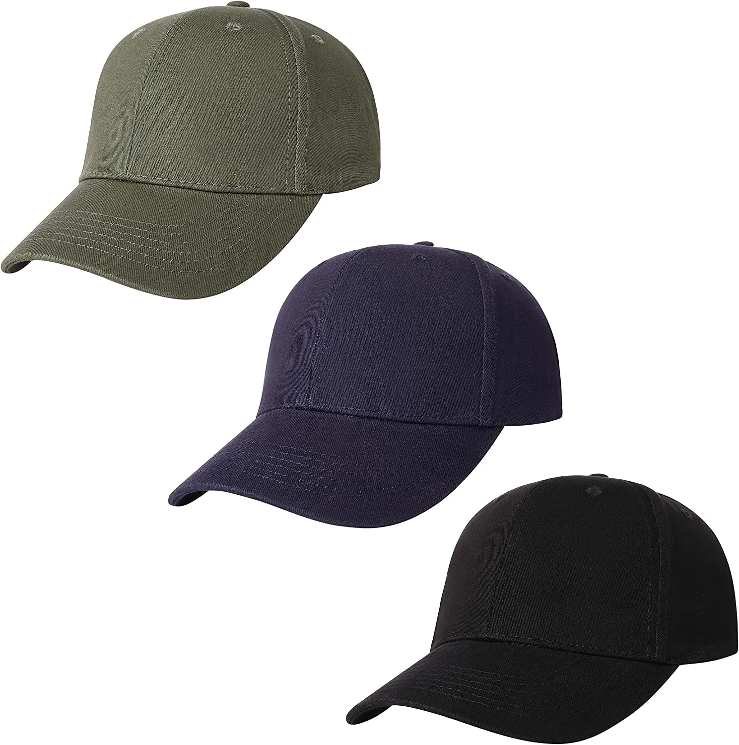 3 Pack Plain Cotton Strap-back Baseball Hat Adjustable - One Size Fits Most