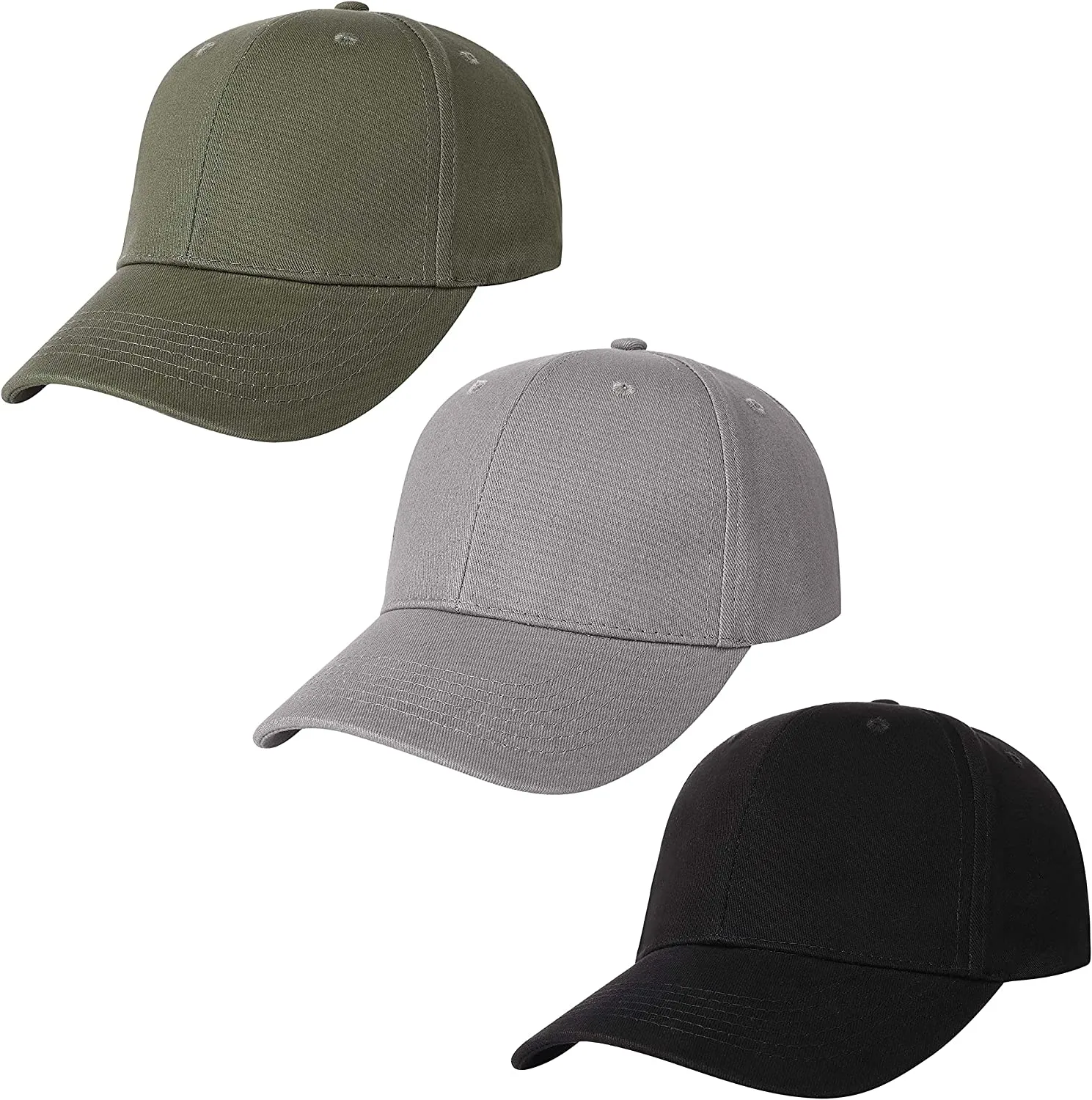3 Pack Plain Cotton Strap-back Baseball Hat Adjustable - One Size Fits Most