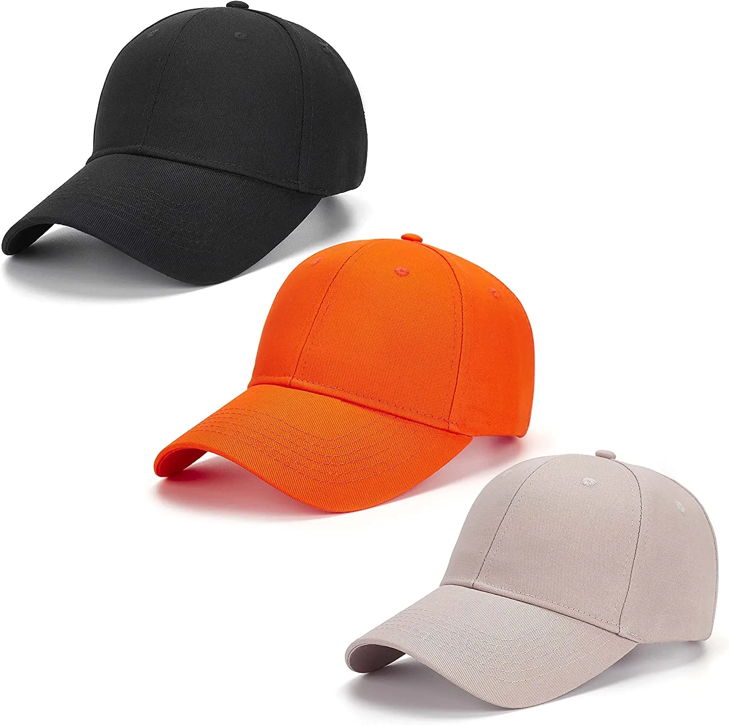 3 Pack Plain Cotton Strap-back Baseball Hat Adjustable - One Size Fits Most