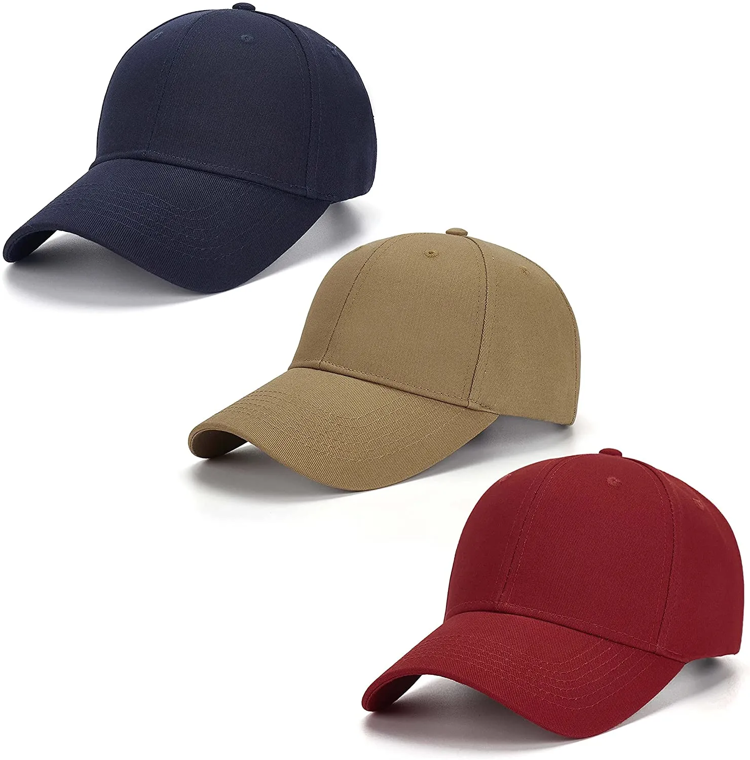 3 Pack Plain Cotton Strap-back Baseball Hat Adjustable - One Size Fits Most