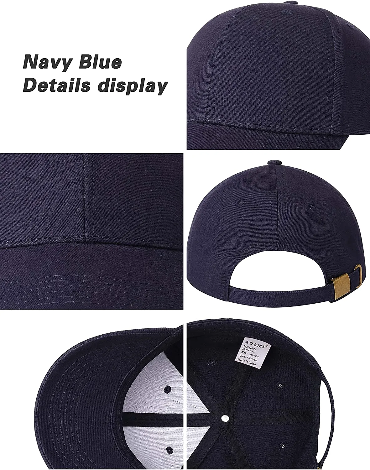 3 Pack Plain Cotton Strap-back Baseball Hat Adjustable - One Size Fits Most