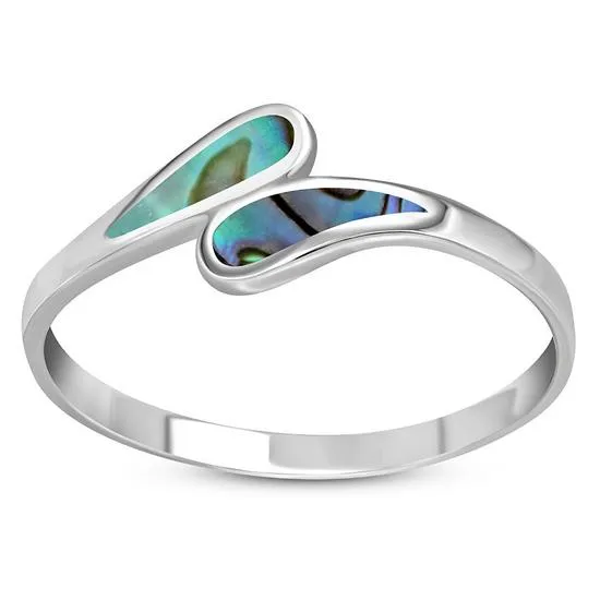 Abalone Shell Silver Drops Ring