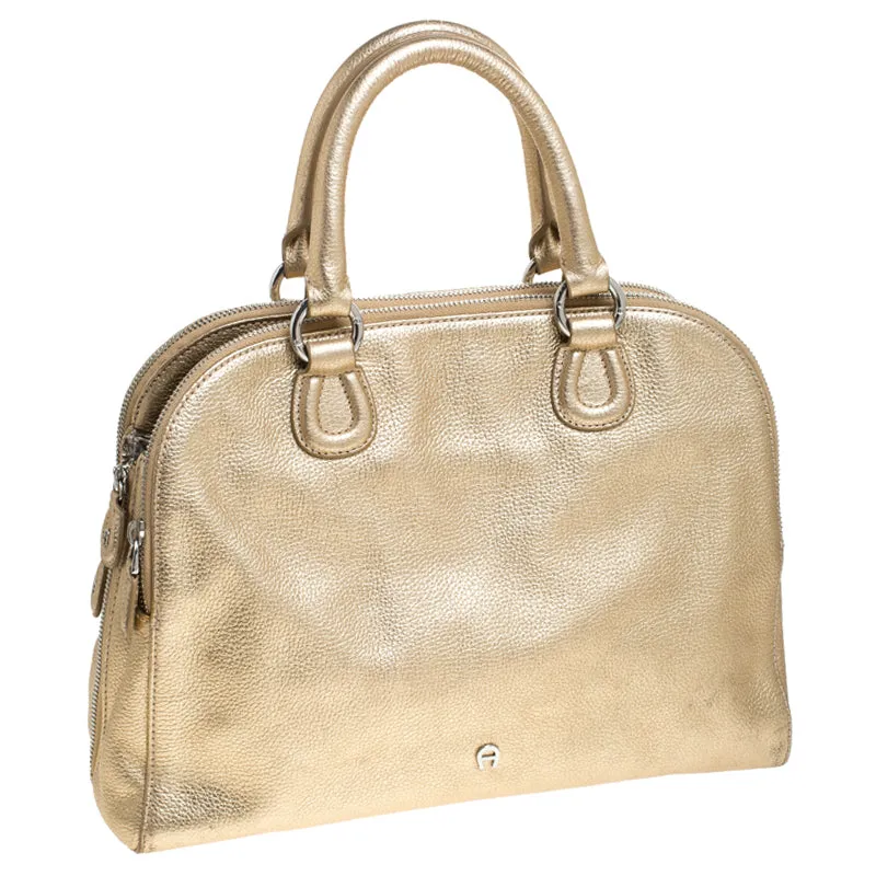 AIGNER Metallic Gold Leather Satchel