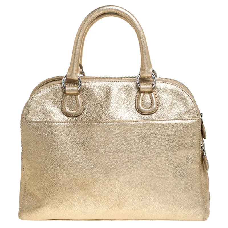 AIGNER Metallic Gold Leather Satchel
