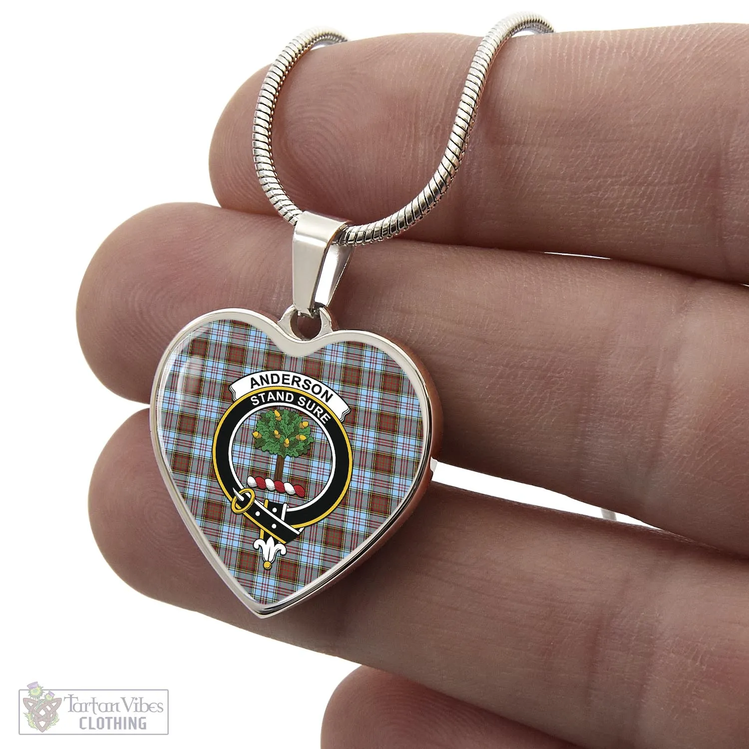 Anderson Ancient Tartan Heart Necklace with Family Crest