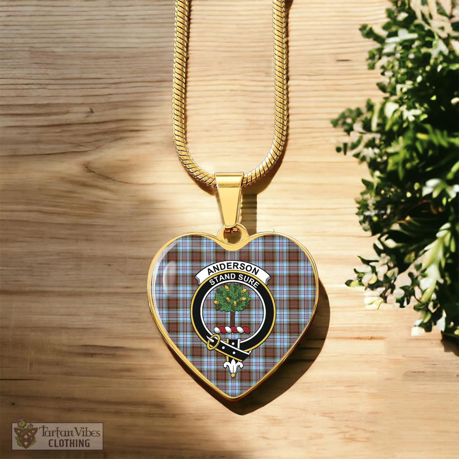 Anderson Ancient Tartan Heart Necklace with Family Crest
