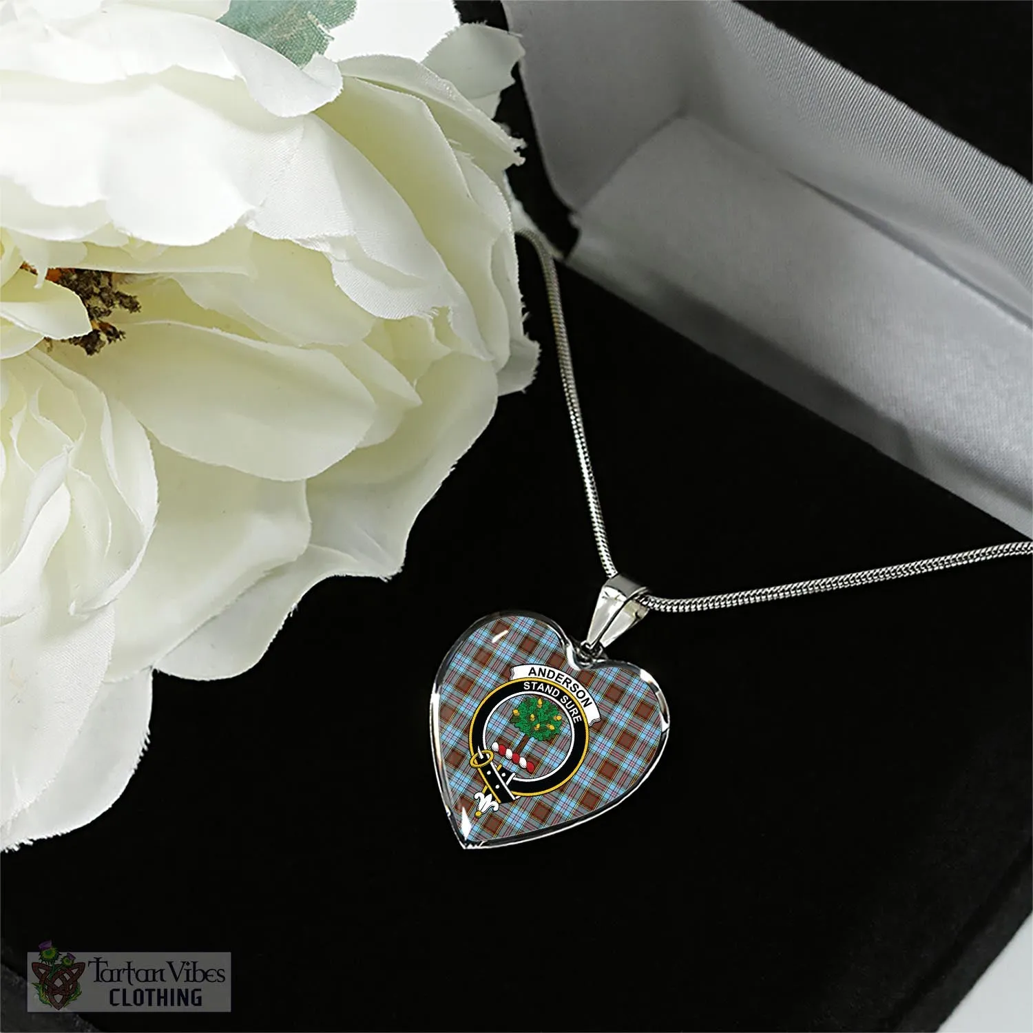 Anderson Ancient Tartan Heart Necklace with Family Crest