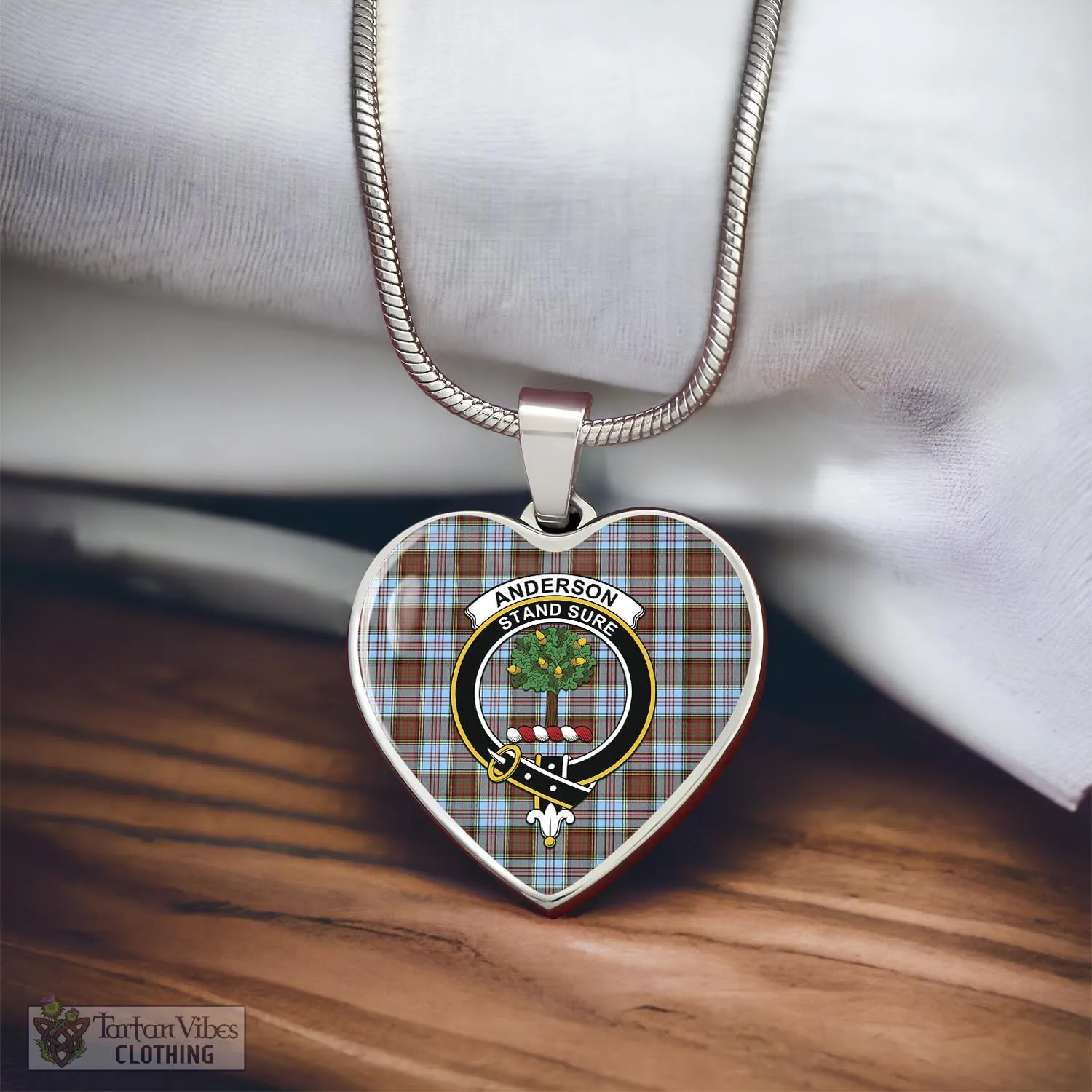 Anderson Ancient Tartan Heart Necklace with Family Crest