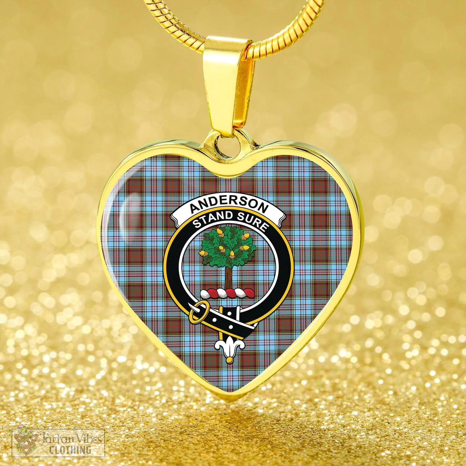 Anderson Ancient Tartan Heart Necklace with Family Crest