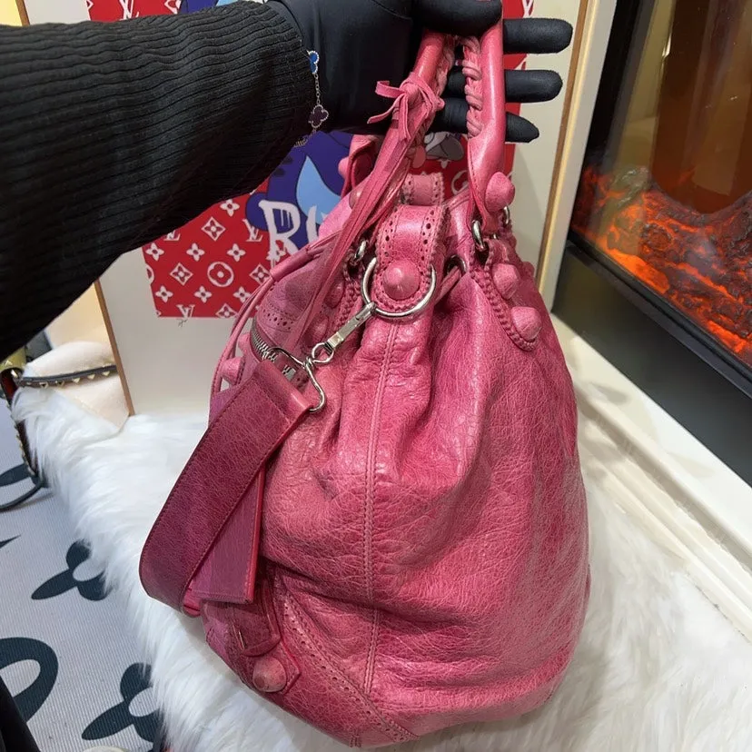 Balenciaga Pink Leather Bucket Bag Large