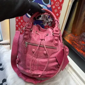 Balenciaga Pink Leather Bucket Bag Large