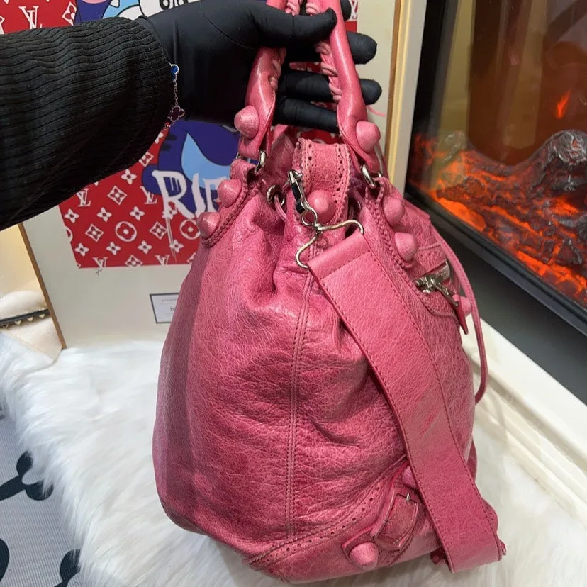 Balenciaga Pink Leather Bucket Bag Large