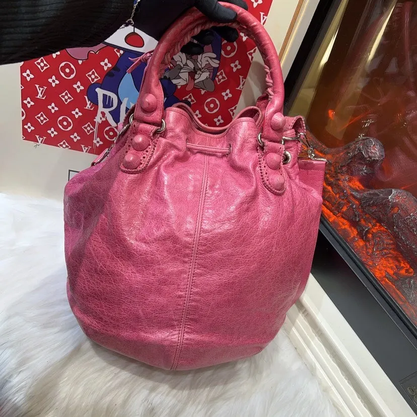 Balenciaga Pink Leather Bucket Bag Large