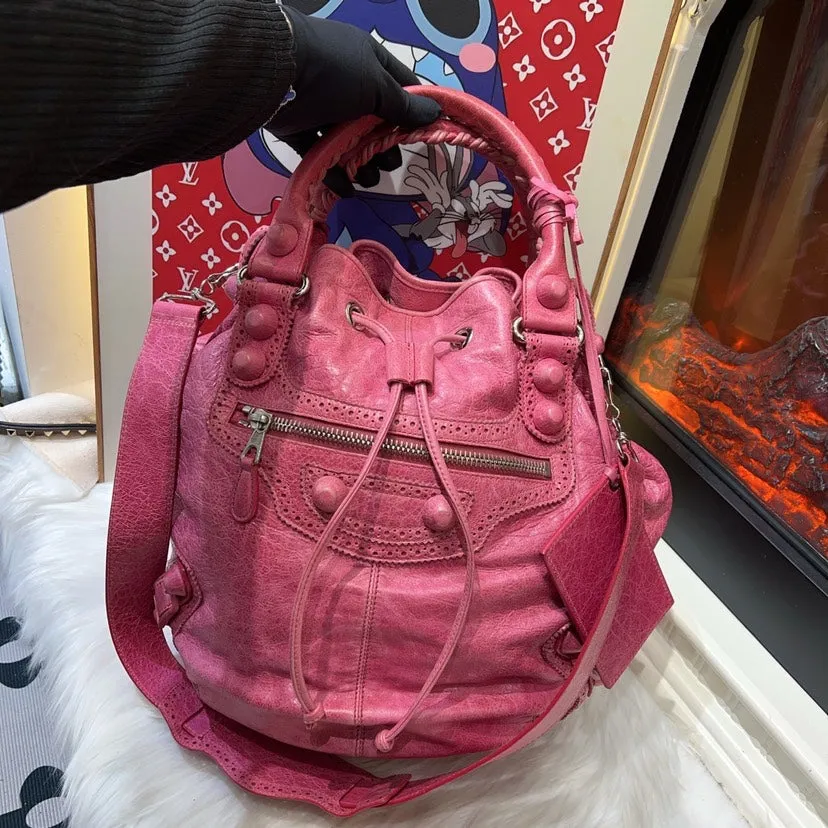 Balenciaga Pink Leather Bucket Bag Large