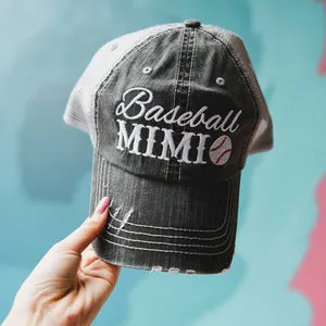Baseball hats Grandma Mimi Nana Gigi Mom Embroidered gray distressed trucker caps Personalize with letters numbers and bling