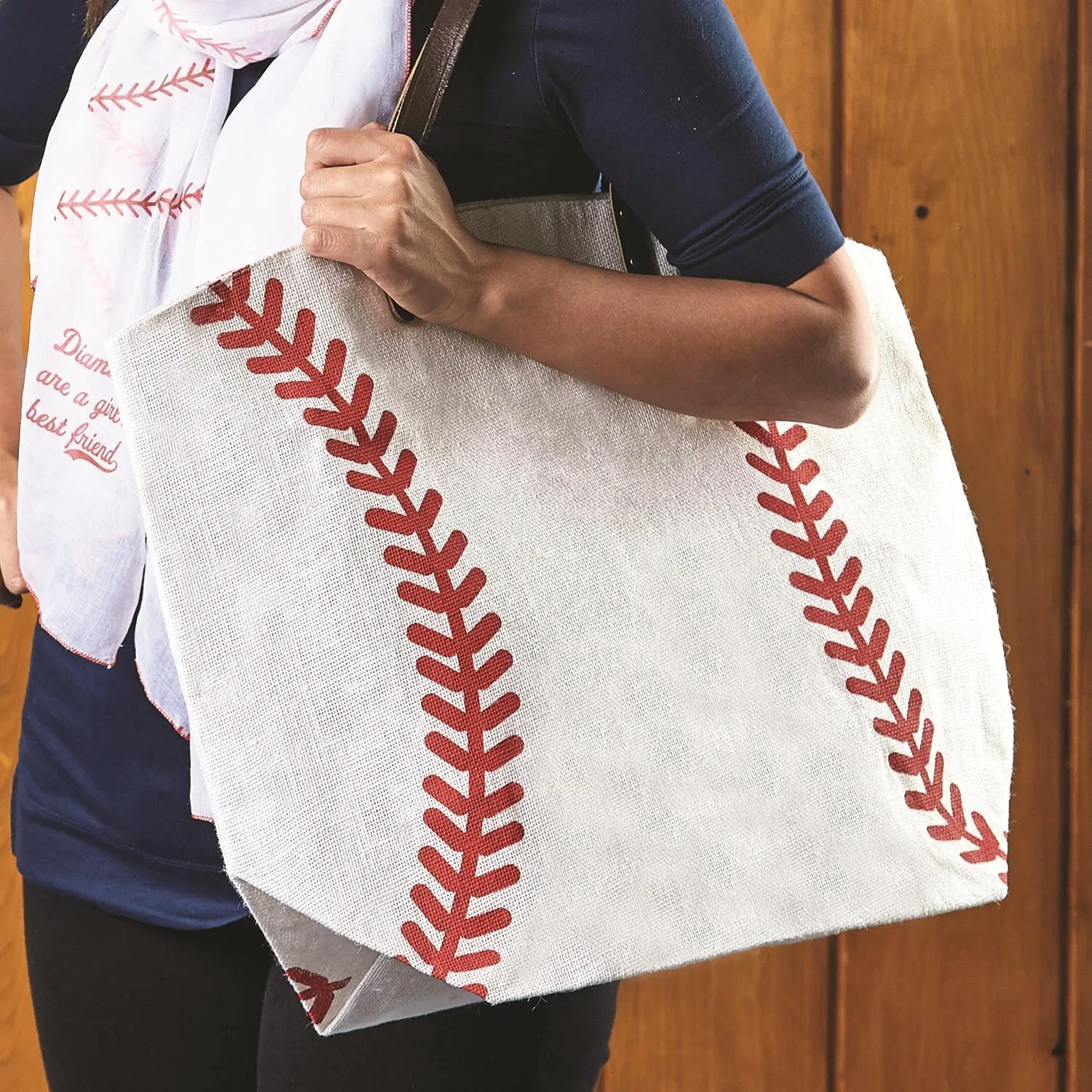 BASEBALL JUTE BAG WITH LEATHER HANDLES