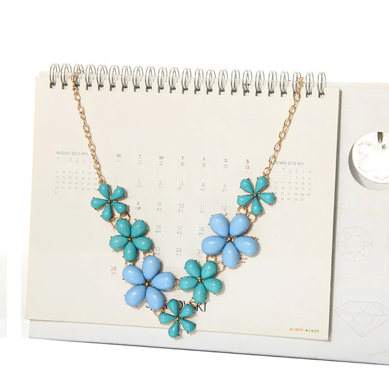 Big Flower Choker Necklace Pink Blue Colorful Glod Chain Plant Resin Statement Necklaces&Pendant For Women Fashion Jewelry