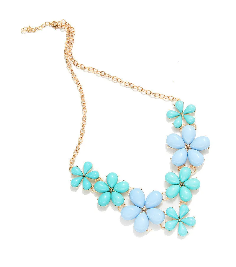 Big Flower Choker Necklace Pink Blue Colorful Glod Chain Plant Resin Statement Necklaces&Pendant For Women Fashion Jewelry