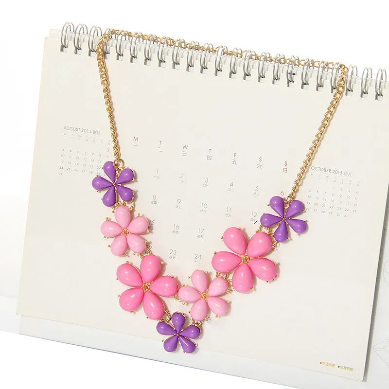 Big Flower Choker Necklace Pink Blue Colorful Glod Chain Plant Resin Statement Necklaces&Pendant For Women Fashion Jewelry