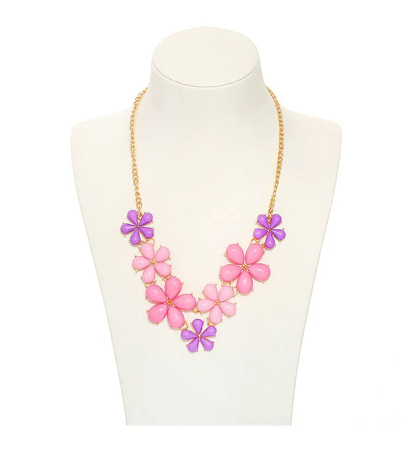 Big Flower Choker Necklace Pink Blue Colorful Glod Chain Plant Resin Statement Necklaces&Pendant For Women Fashion Jewelry
