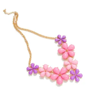 Big Flower Choker Necklace Pink Blue Colorful Glod Chain Plant Resin Statement Necklaces&Pendant For Women Fashion Jewelry