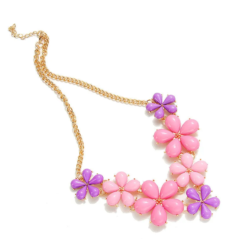 Big Flower Choker Necklace Pink Blue Colorful Glod Chain Plant Resin Statement Necklaces&Pendant For Women Fashion Jewelry
