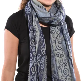 Blue Boteh Scarf - Merino Wool