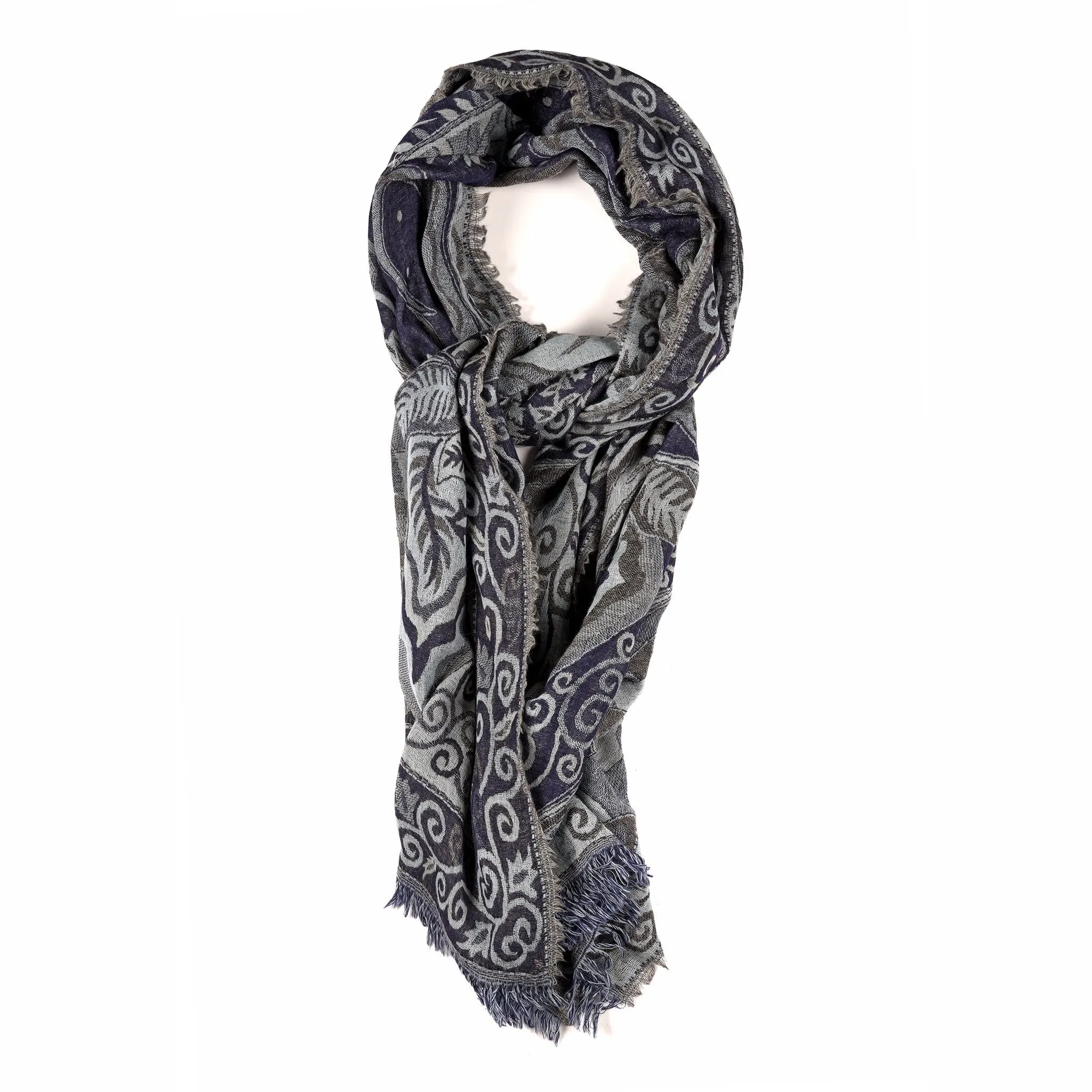 Blue Boteh Scarf - Merino Wool