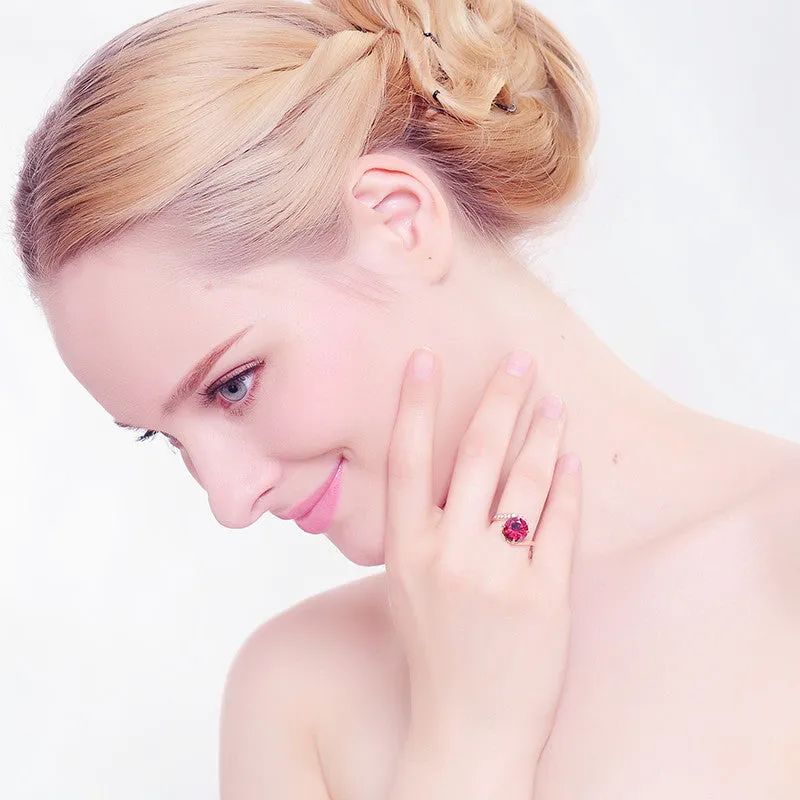 Brand Personalited Red Ring Real Rose Gold Plated Genuine SWA Element Austrian Crystal Girls Rings