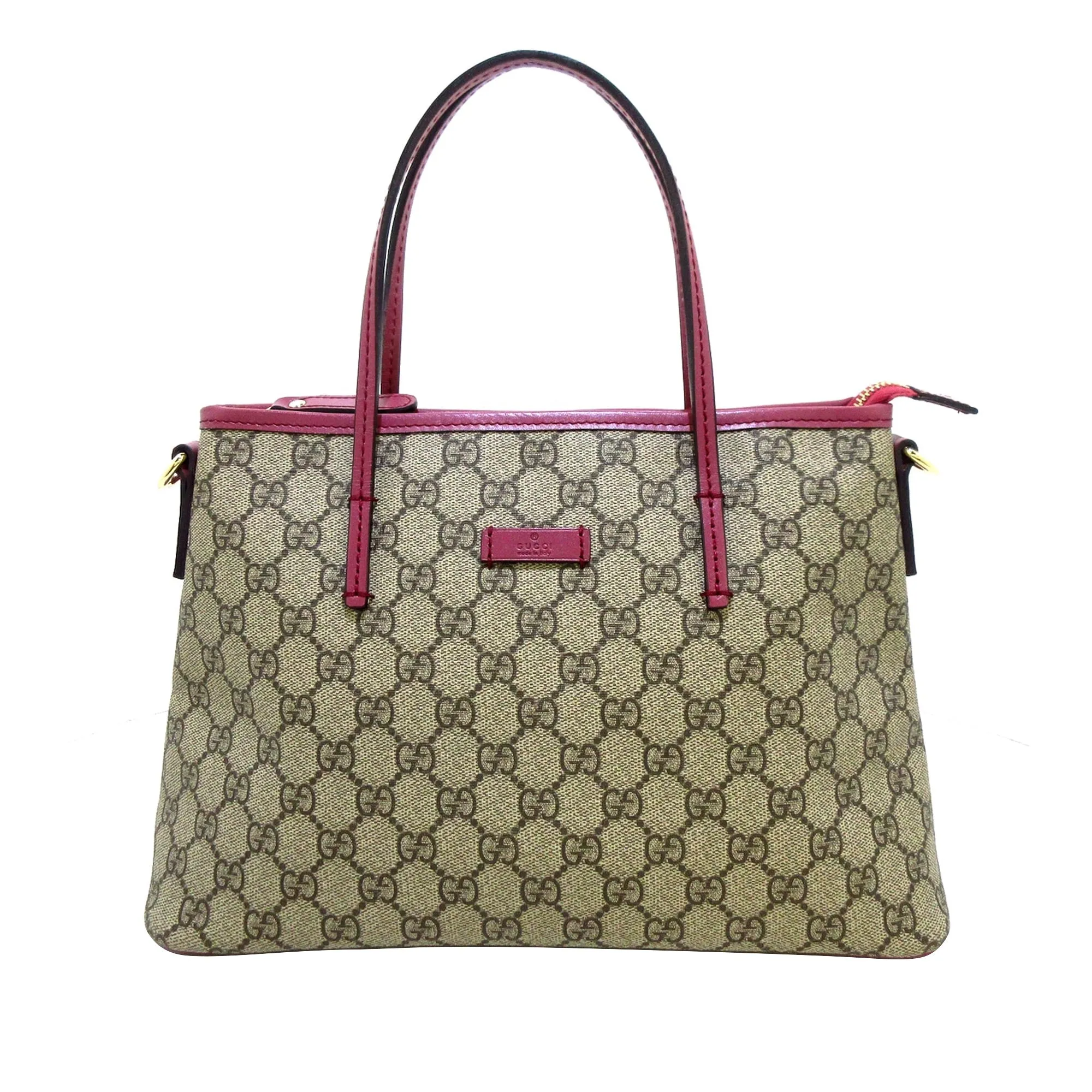 Brown Gucci GG Supreme Convertible Zip Tote Satchel