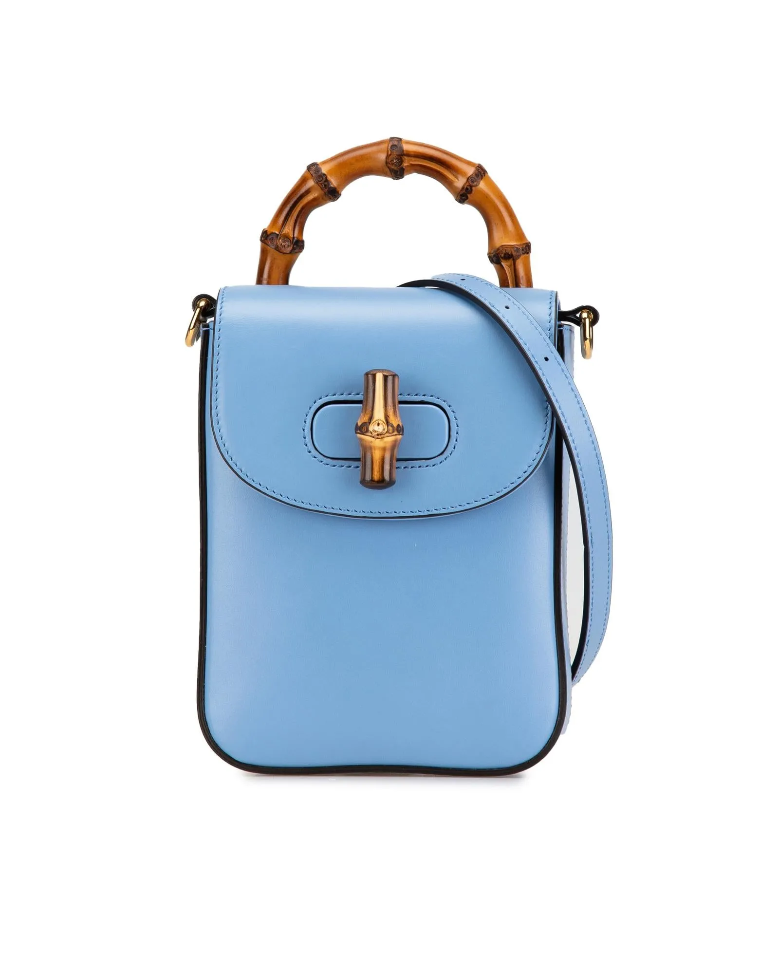 Calfskin Leather Bamboo Handle Satchel with Adjustable Strap