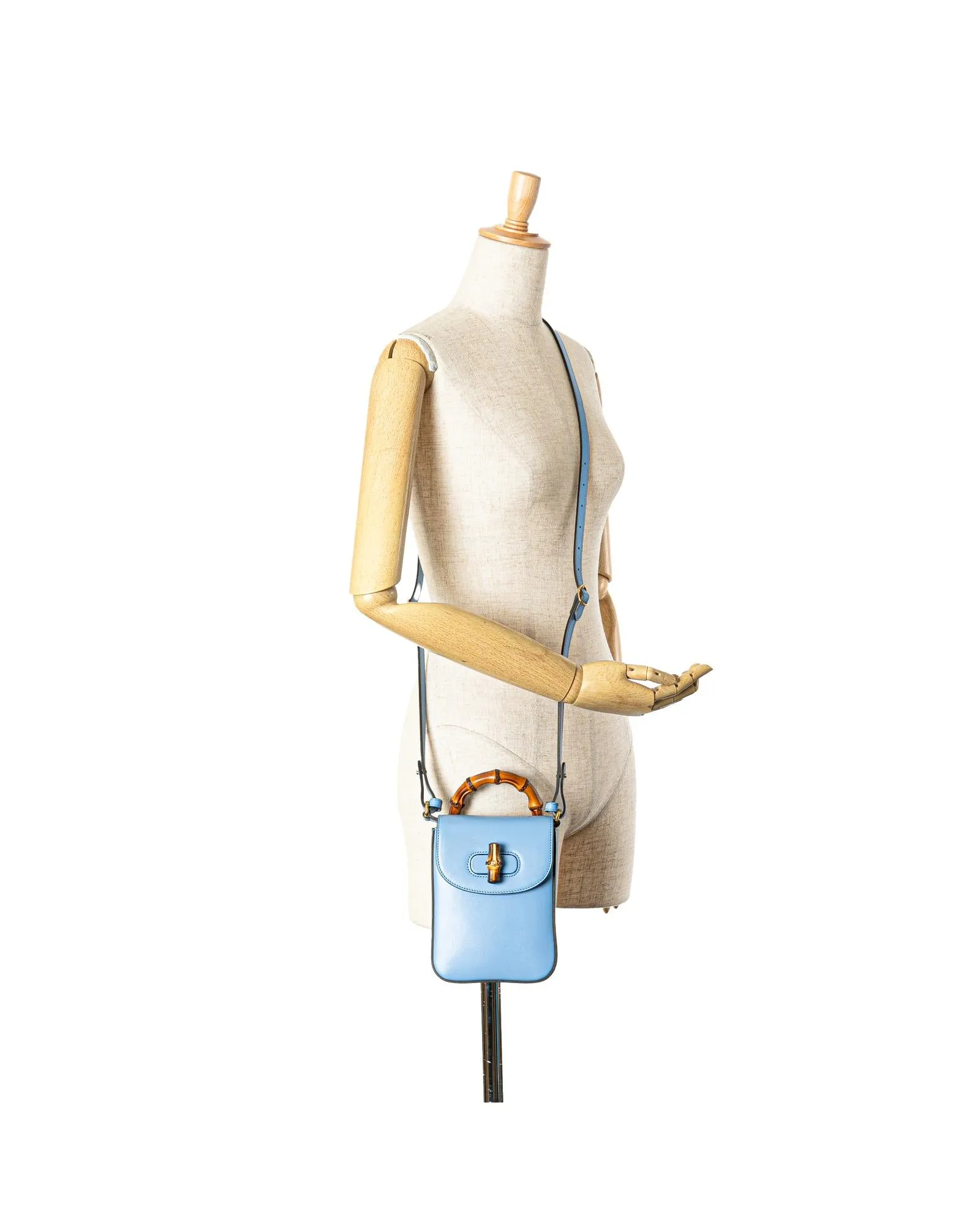 Calfskin Leather Bamboo Handle Satchel with Adjustable Strap