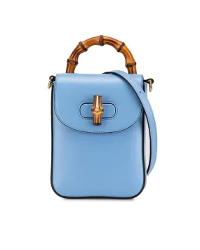 Calfskin Leather Bamboo Handle Satchel with Adjustable Strap
