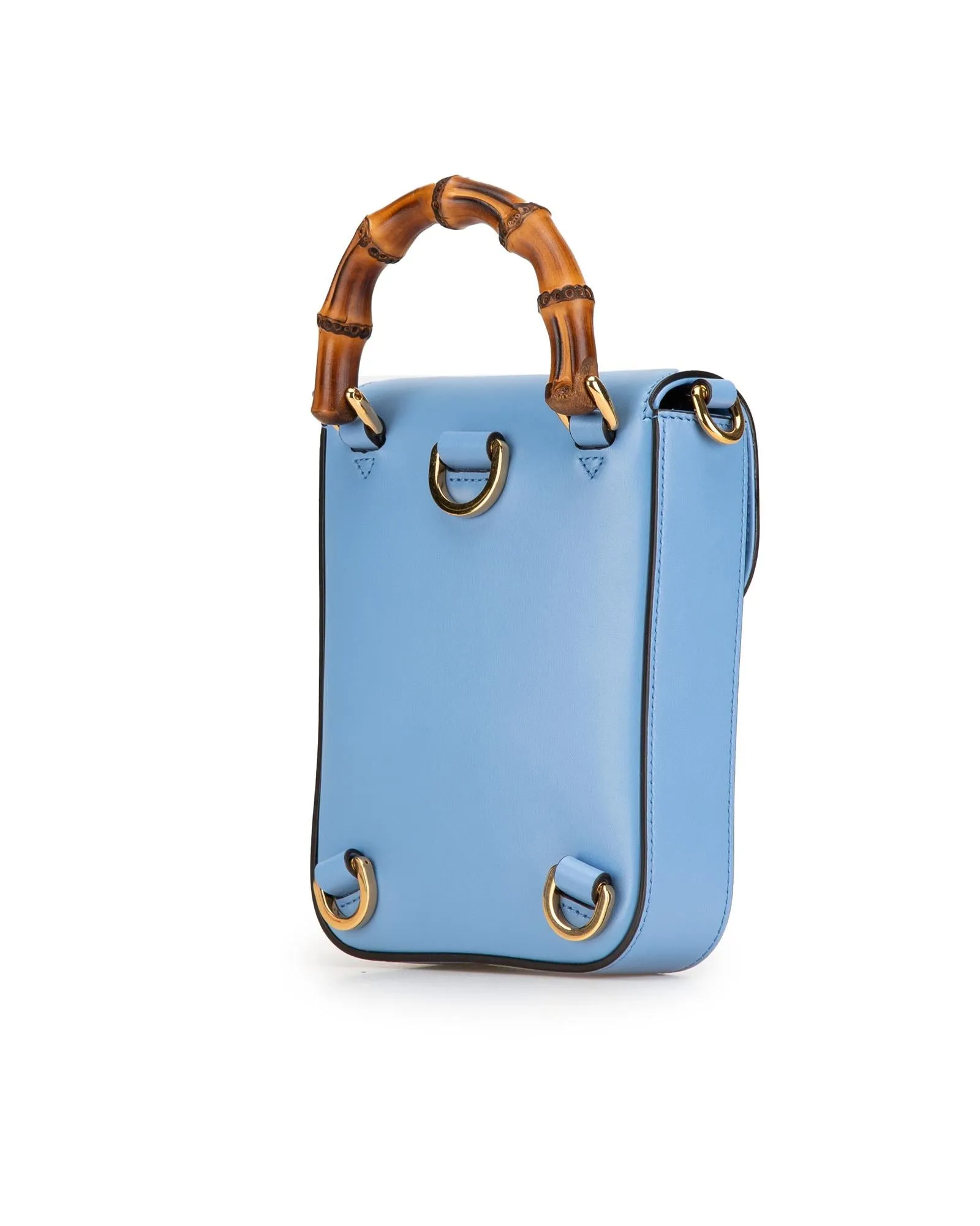 Calfskin Leather Bamboo Handle Satchel with Adjustable Strap