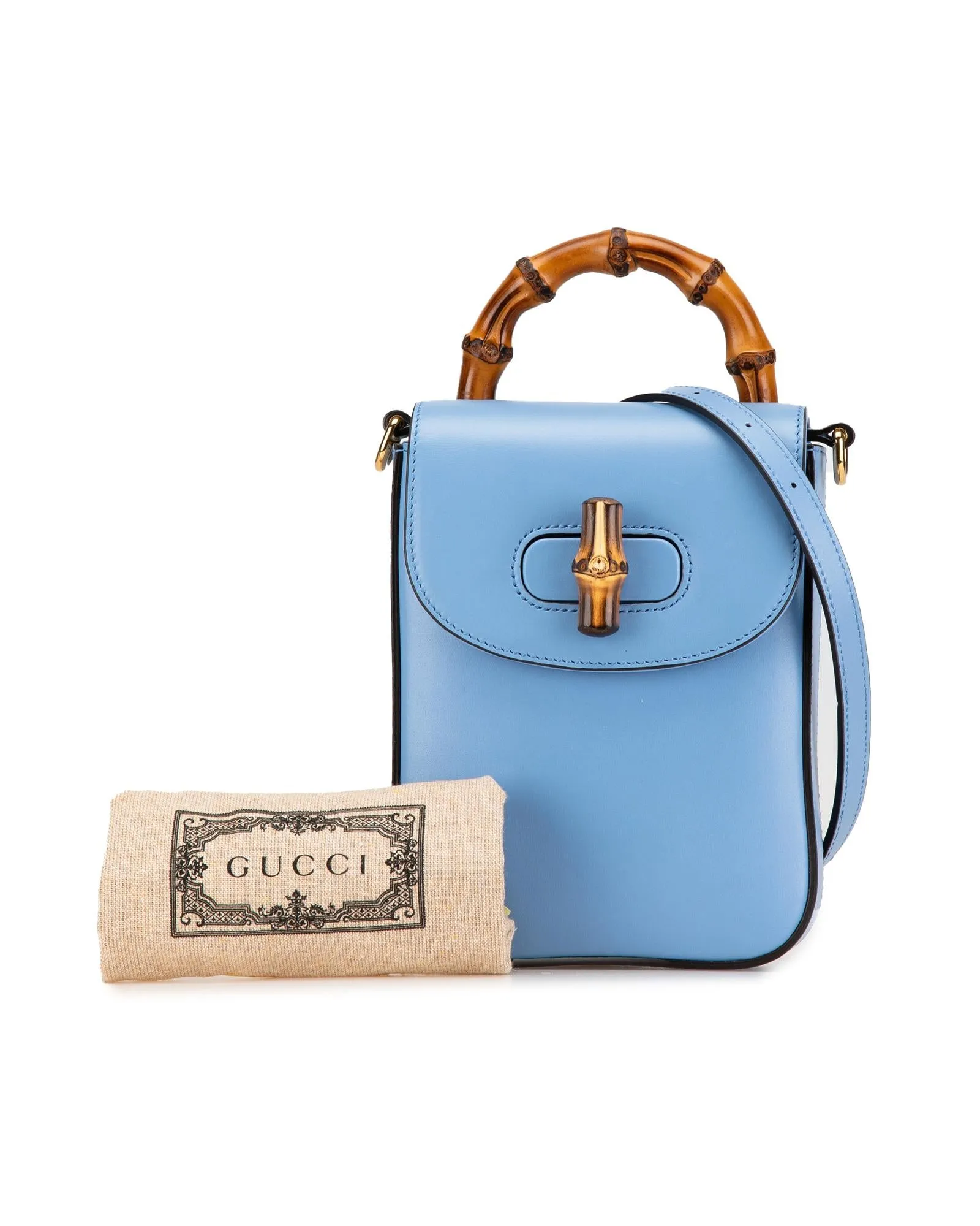 Calfskin Leather Bamboo Handle Satchel with Adjustable Strap