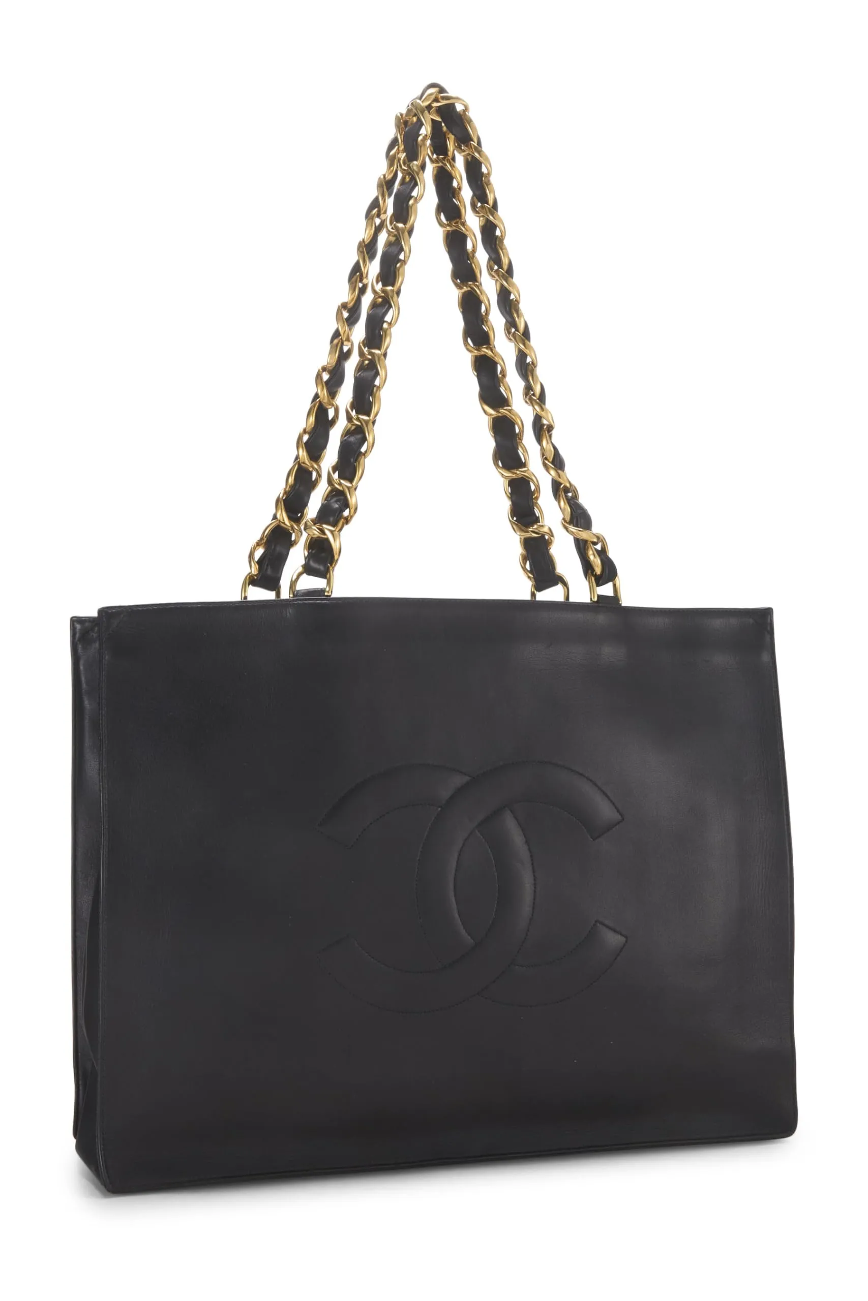 Chanel,  Black Lambskin Flat Chain Handle Tote, Black